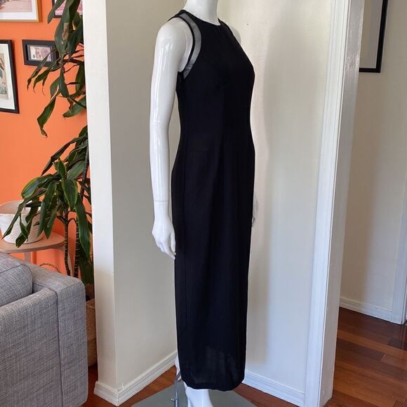 Vintage Black Polyester Mesh Back Formal Maxi Dress Size 7 - Picture 4 of 11